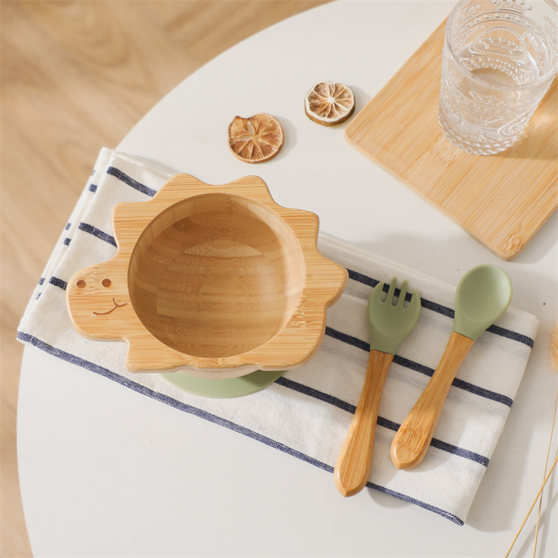 Baby Food Dispensing Spoon - 아기 나무 식기 세트 공룡 대나무