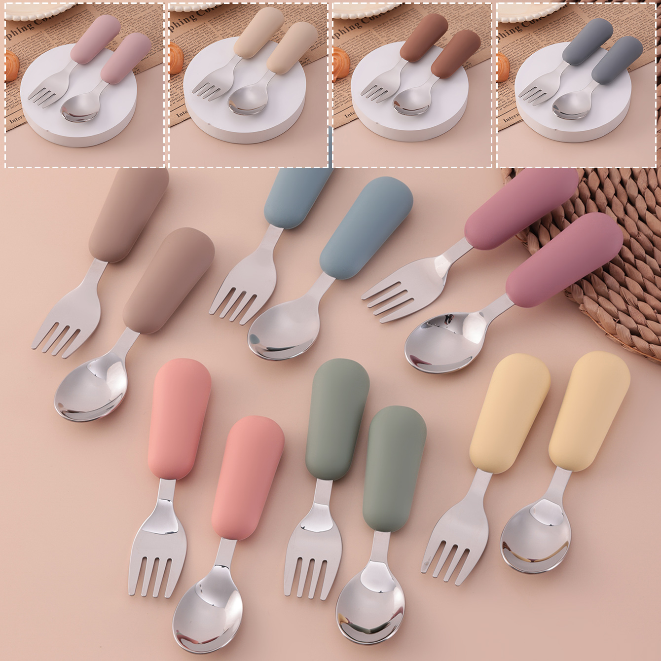 컬러 키즈 2PCS 스테인리스 스틸 포크 스푼 아기 식 - Baby Food Feeder 리뷰 및 가격