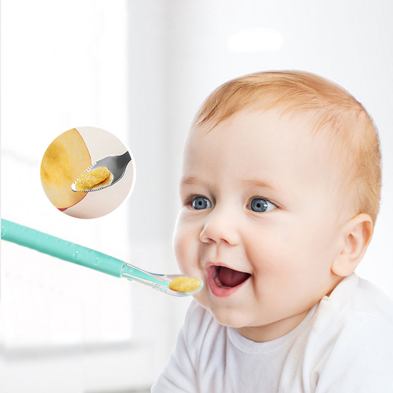 사과 퓨레를 먹기 위한 양쪽 끝이 있는 스크레이퍼 스푼 - Puree Baby Food 리뷰 및 가격