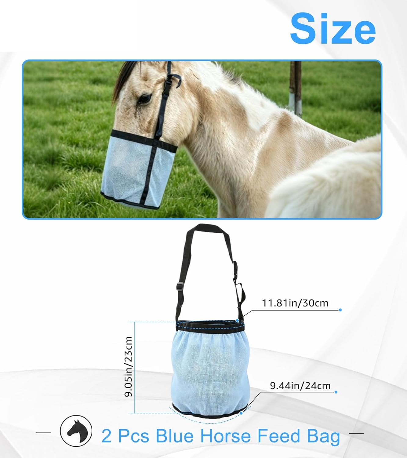 2개들이 말 사료 가방 블루/블랙 조절 가능 통기성 메 - Mesh Feeder Bag 리뷰 및 가격