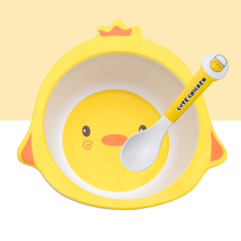 귀여운 만화 닭 대나무 섬유 식기 세트 - 접시, 그릇 - Weaning Spoon Set 리뷰 및 가격