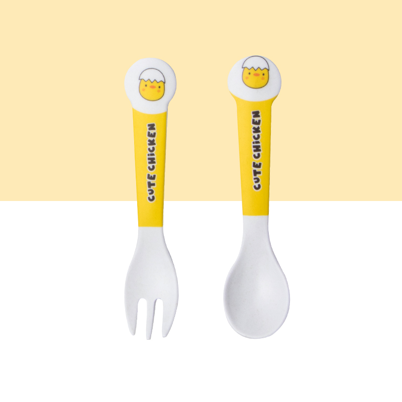 귀여운 만화 닭 대나무 섬유 식기 세트 - 접시, 그릇 - Weaning Spoon Set 리뷰 및 가격