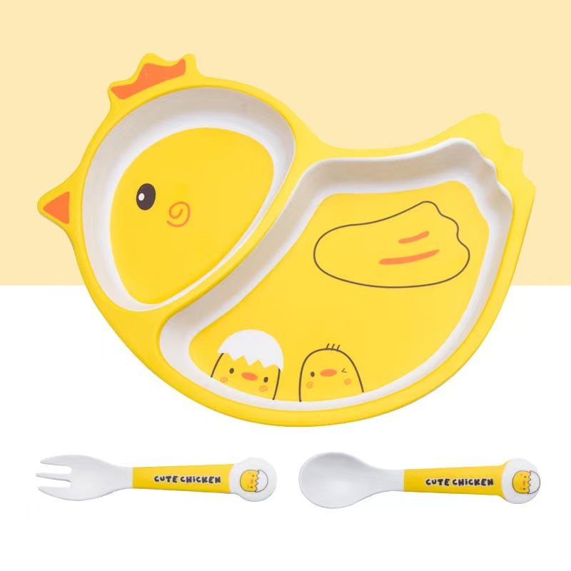 귀여운 만화 닭 대나무 섬유 식기 세트 - 접시, 그릇 - Weaning Spoon Set 리뷰 및 가격